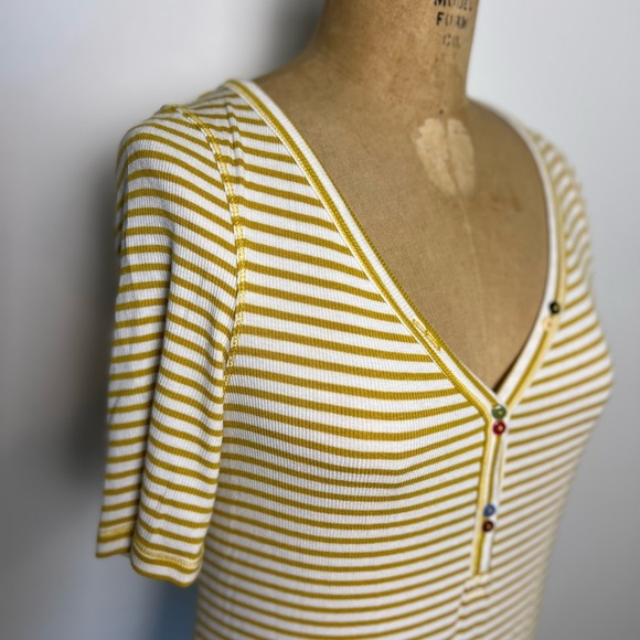 Anthropologie mustard yellow and white striped ribbed dress small - Picture 1 of 7